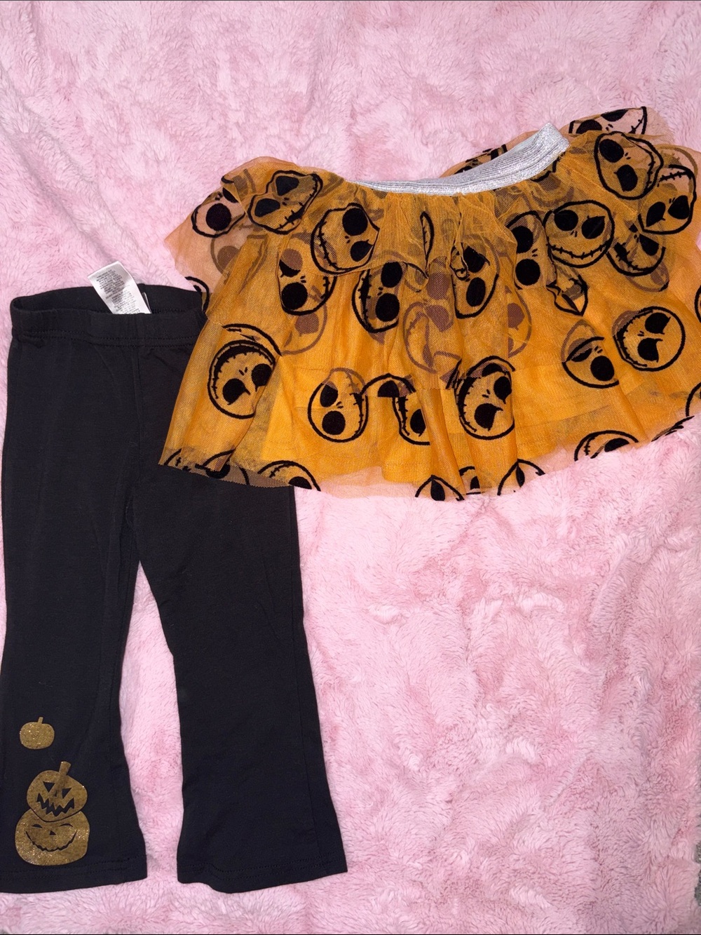 Kids Orange Pumpkin Skirt & Black Leggings Costume Set